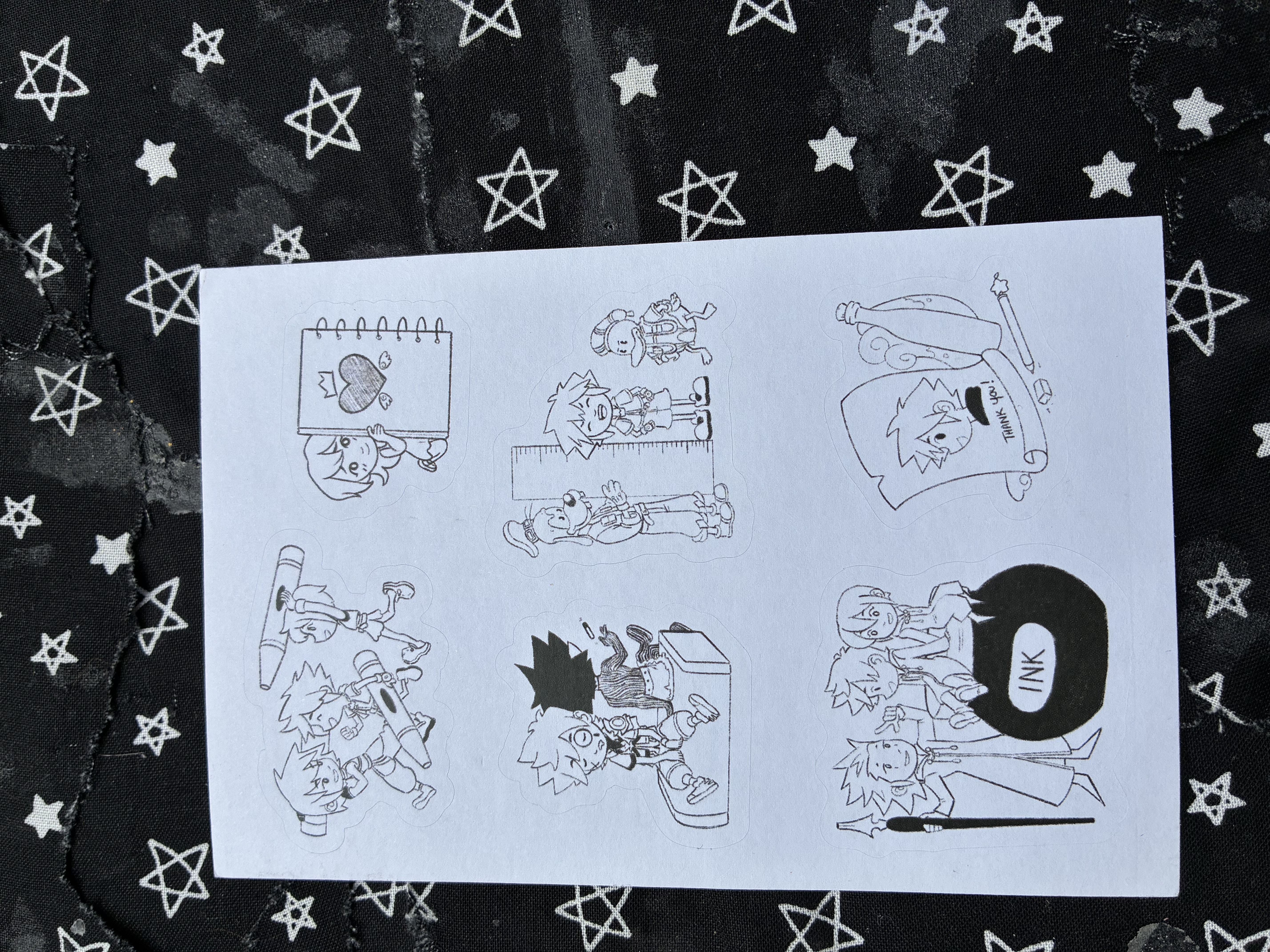 Sticker sheet of Kingdom hearts characters with a art theme for each sticker.